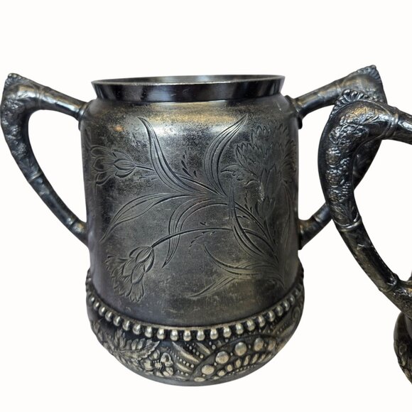 Antique Rockford Silver P Co. Sugar & Cream Dish floral etched rare - Picture 4 of 15